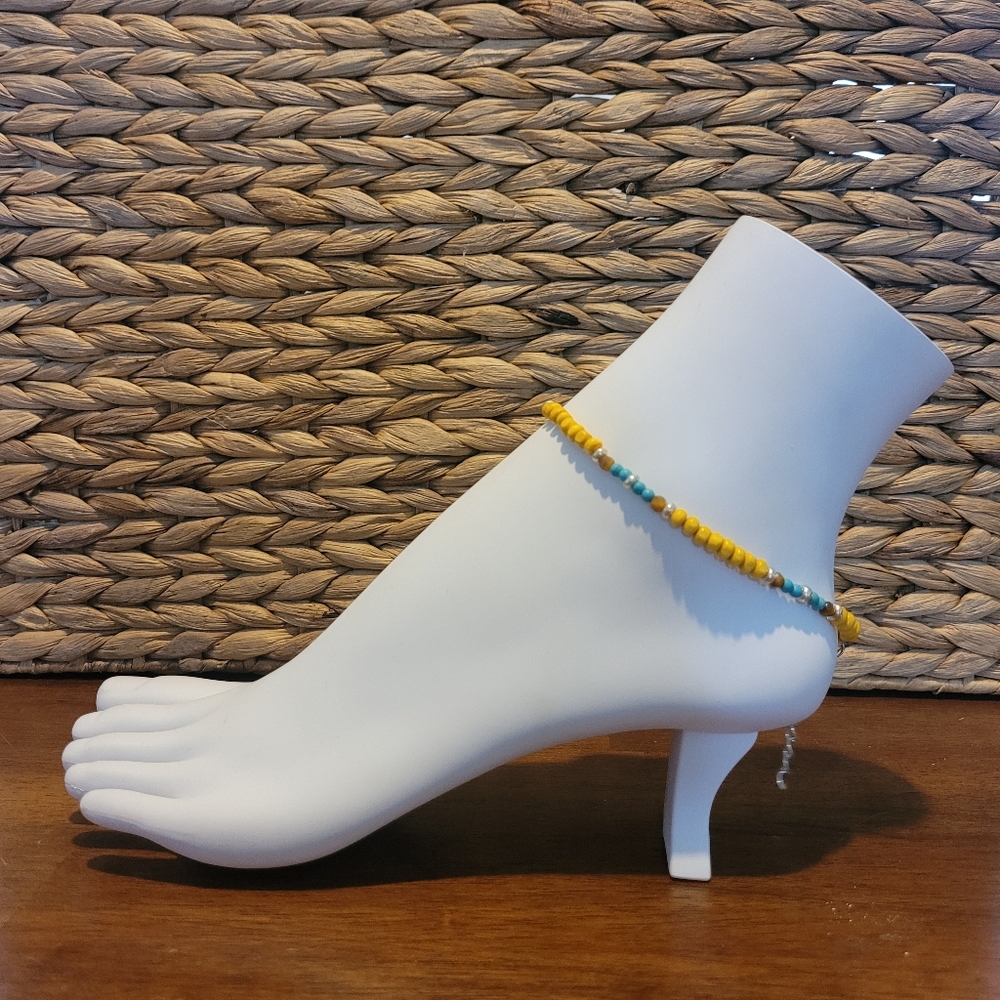 Beaded Anklet With Turquoise And Yellow Stones